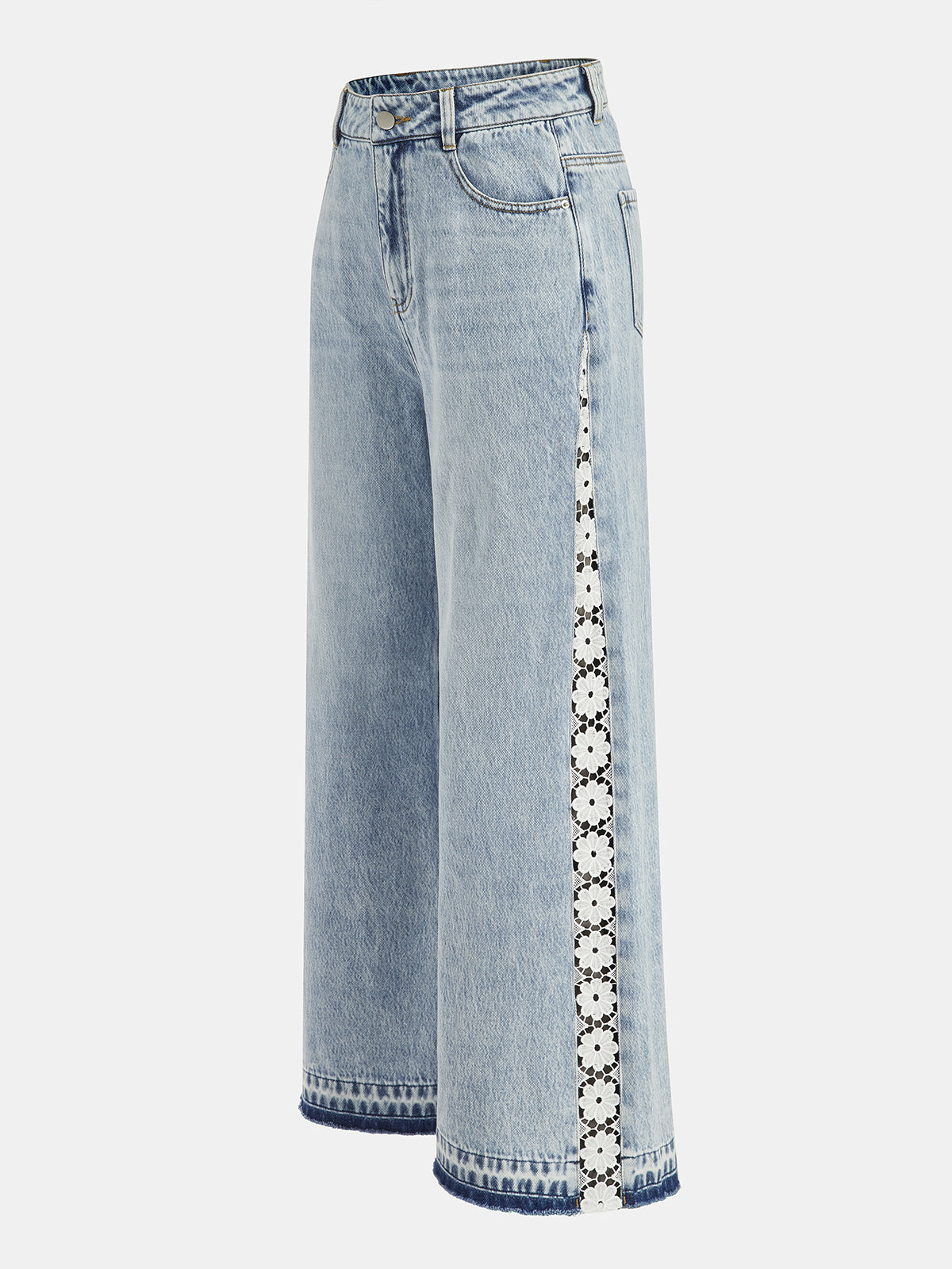 Side Lace Panel Wide Leg Jeans