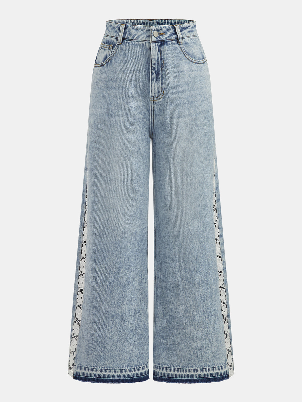 Side Lace Panel Wide Leg Jeans