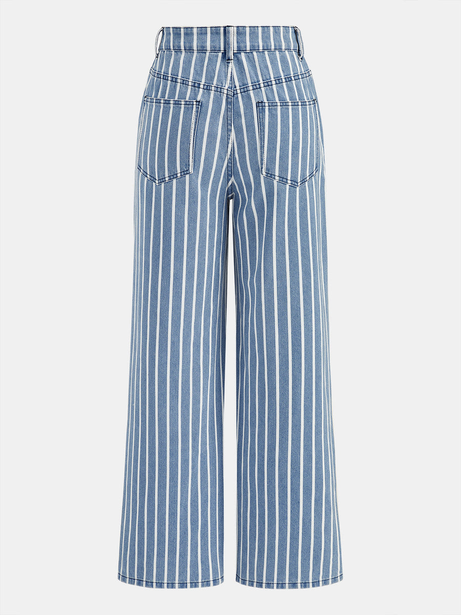 Striped Straight-Leg Denim Pants