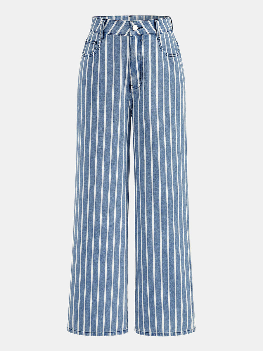 Striped Straight-Leg Denim Pants