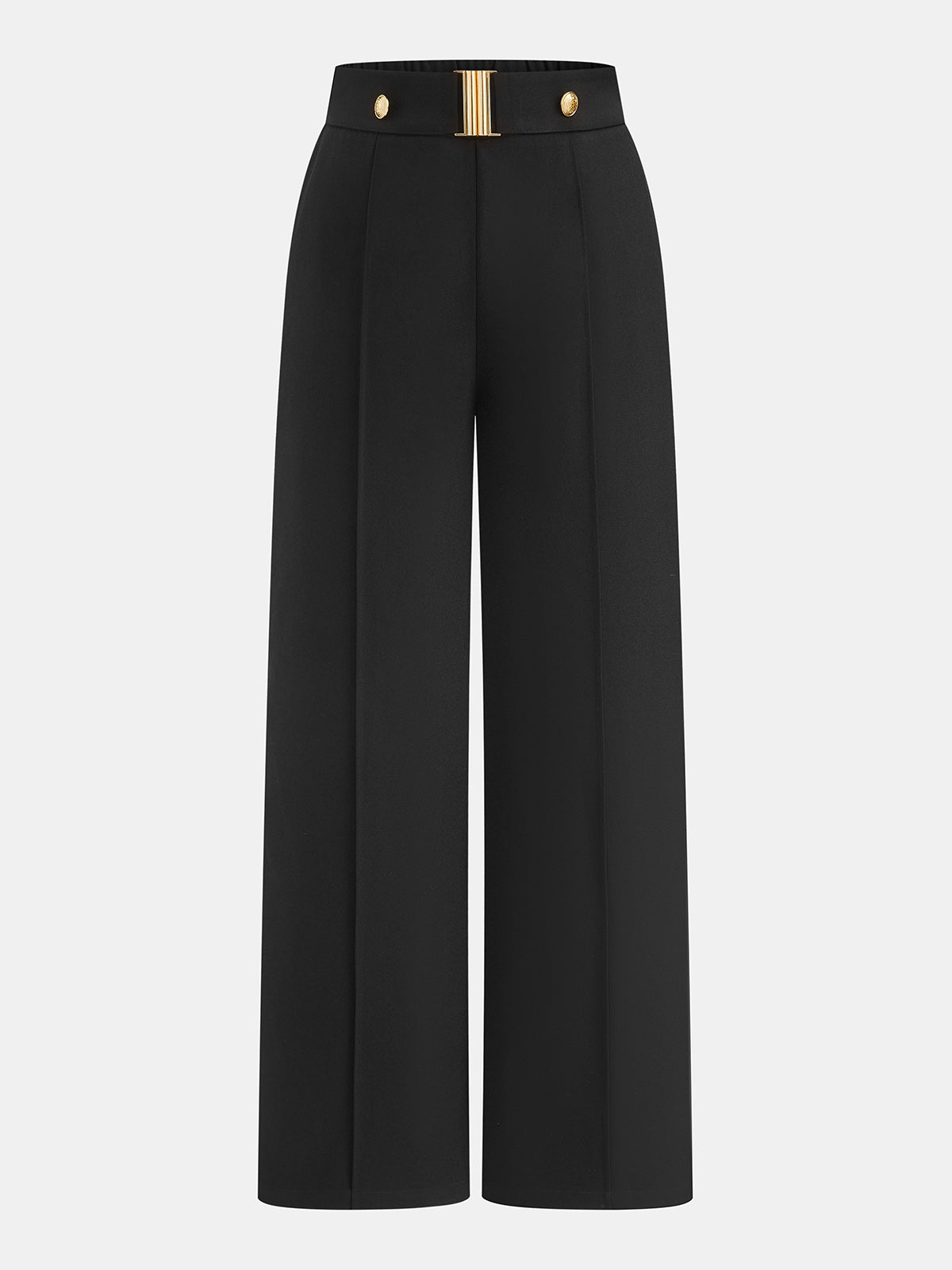 Metal Bar Detail Front Seam Straight Leg Pants