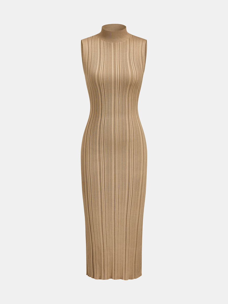 Turtleneck Bodycon Rib Knit Maxi Dress