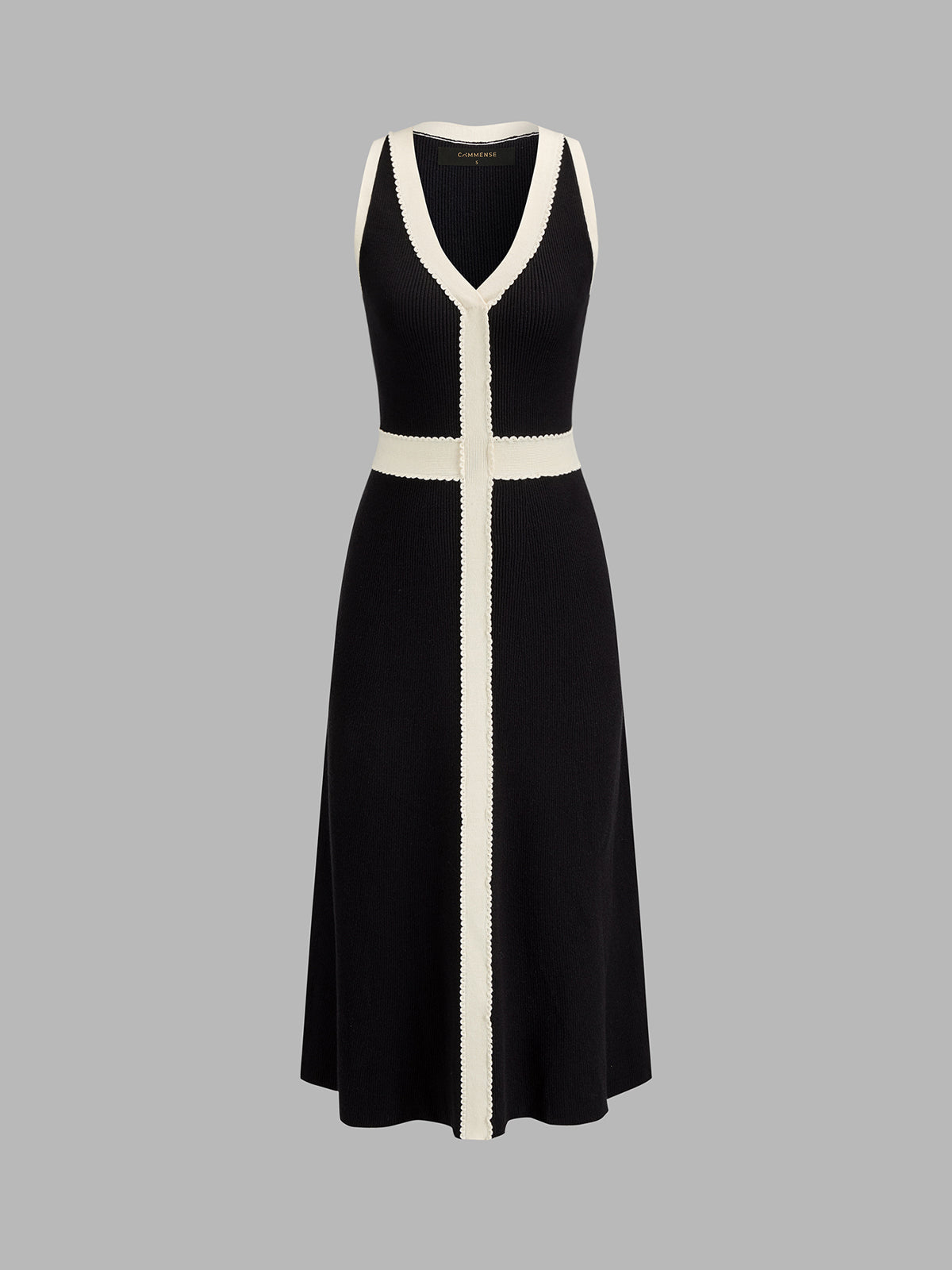 Contrast Trim Sleeveless V‑Neck Knit Midi Dress