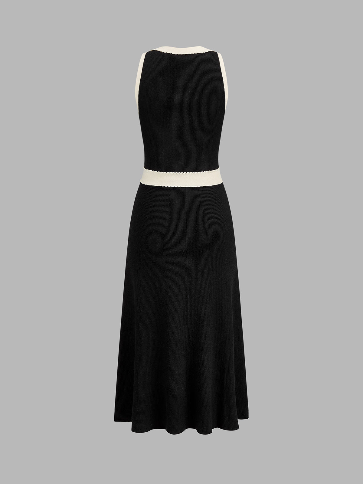 Contrast Trim Sleeveless V‑Neck Knit Midi Dress