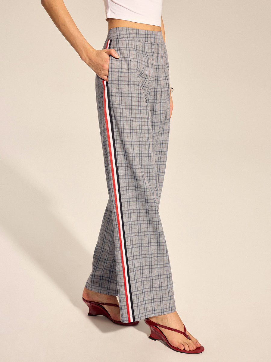 Plaid Side Stripe Straight Leg Pants