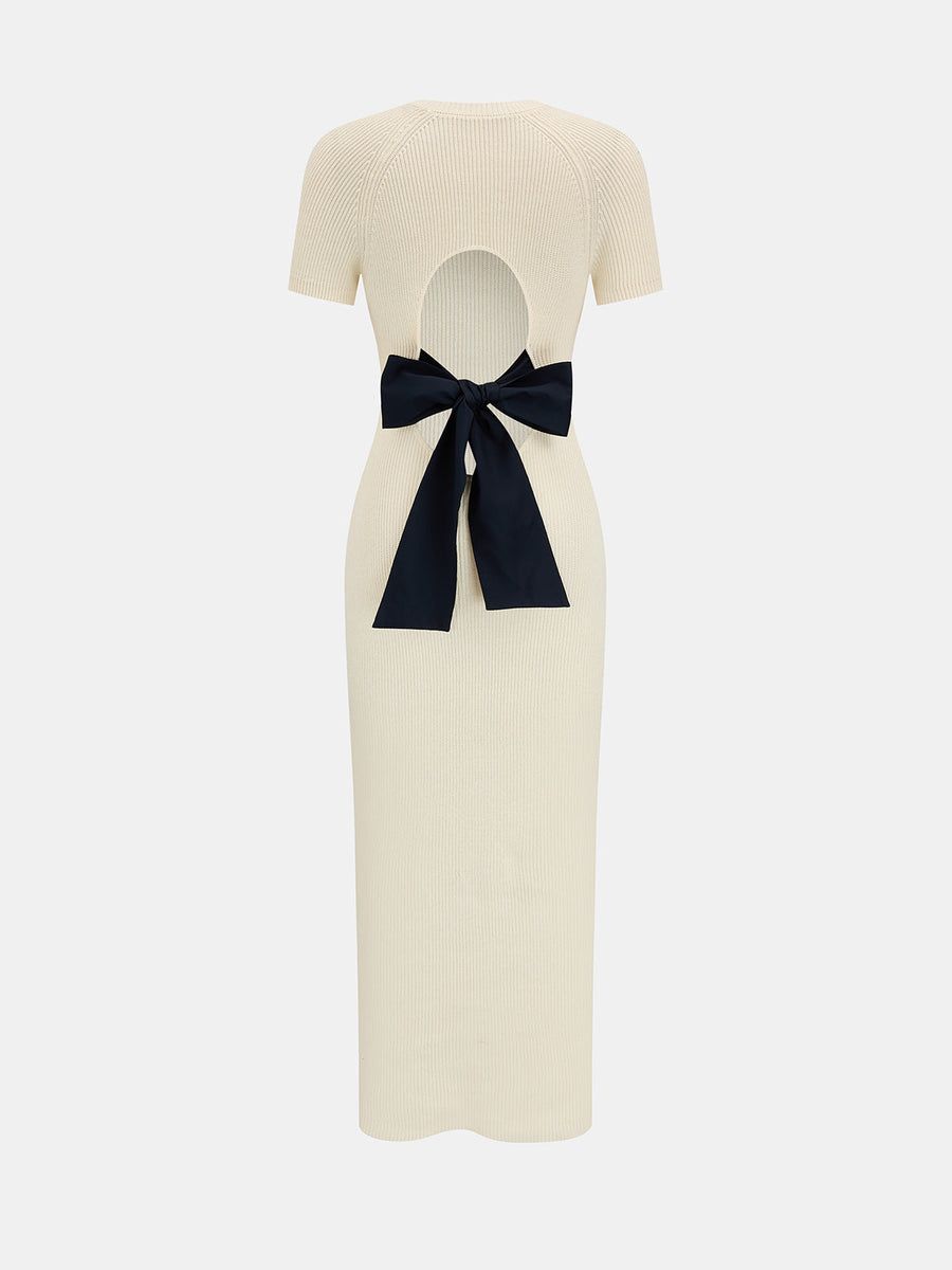 Back Cutout Bow Knit Midi Dress