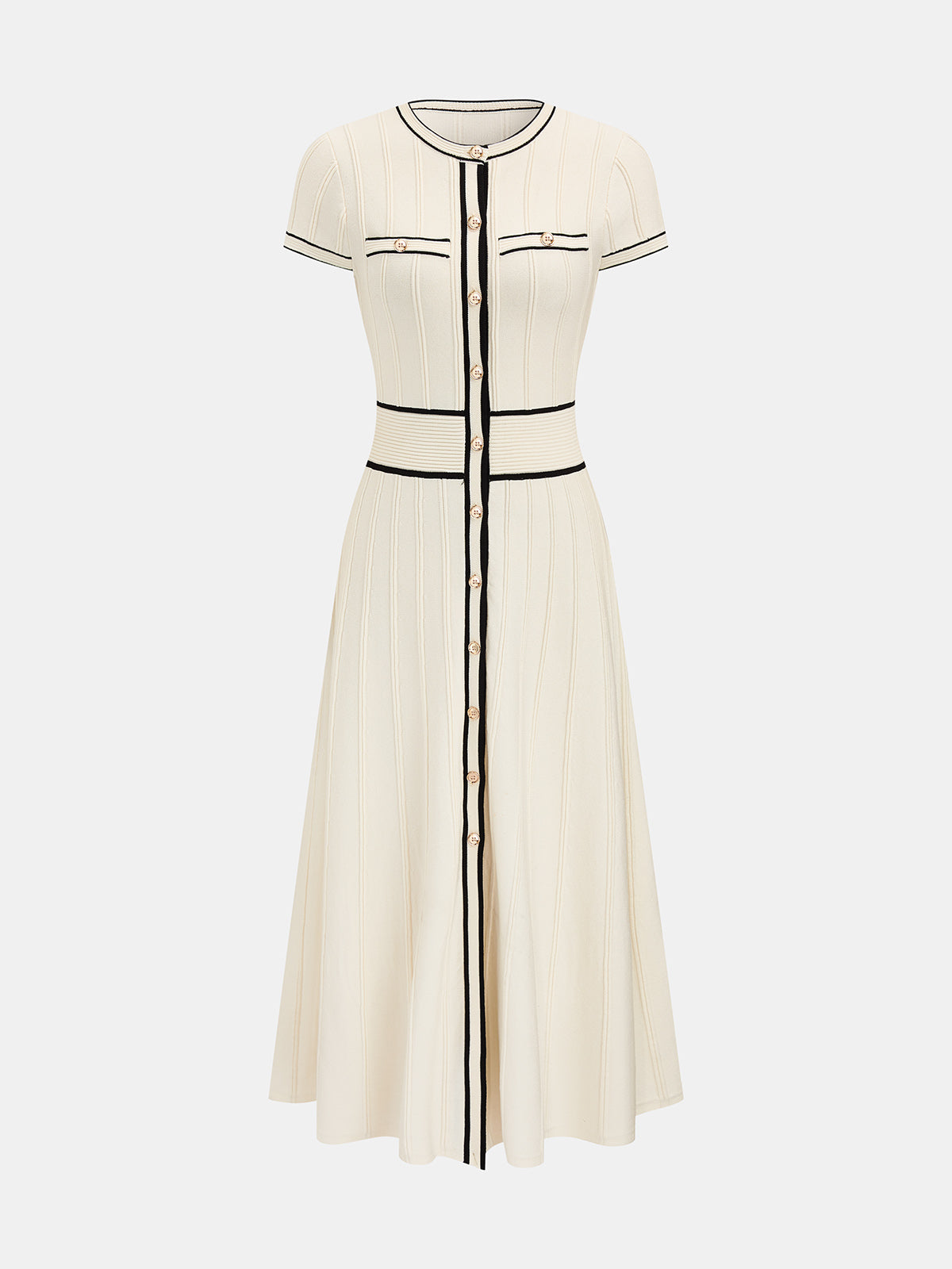 Short Sleeve Button Front Knit Midi Dress