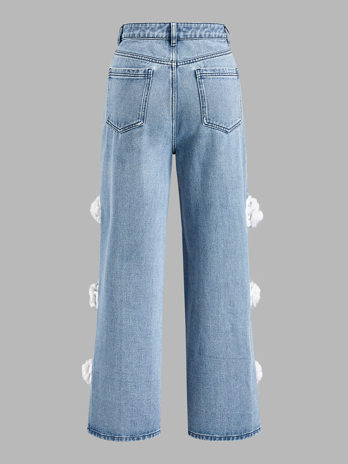 Floral Applique Side Slit Wide Leg Jeans