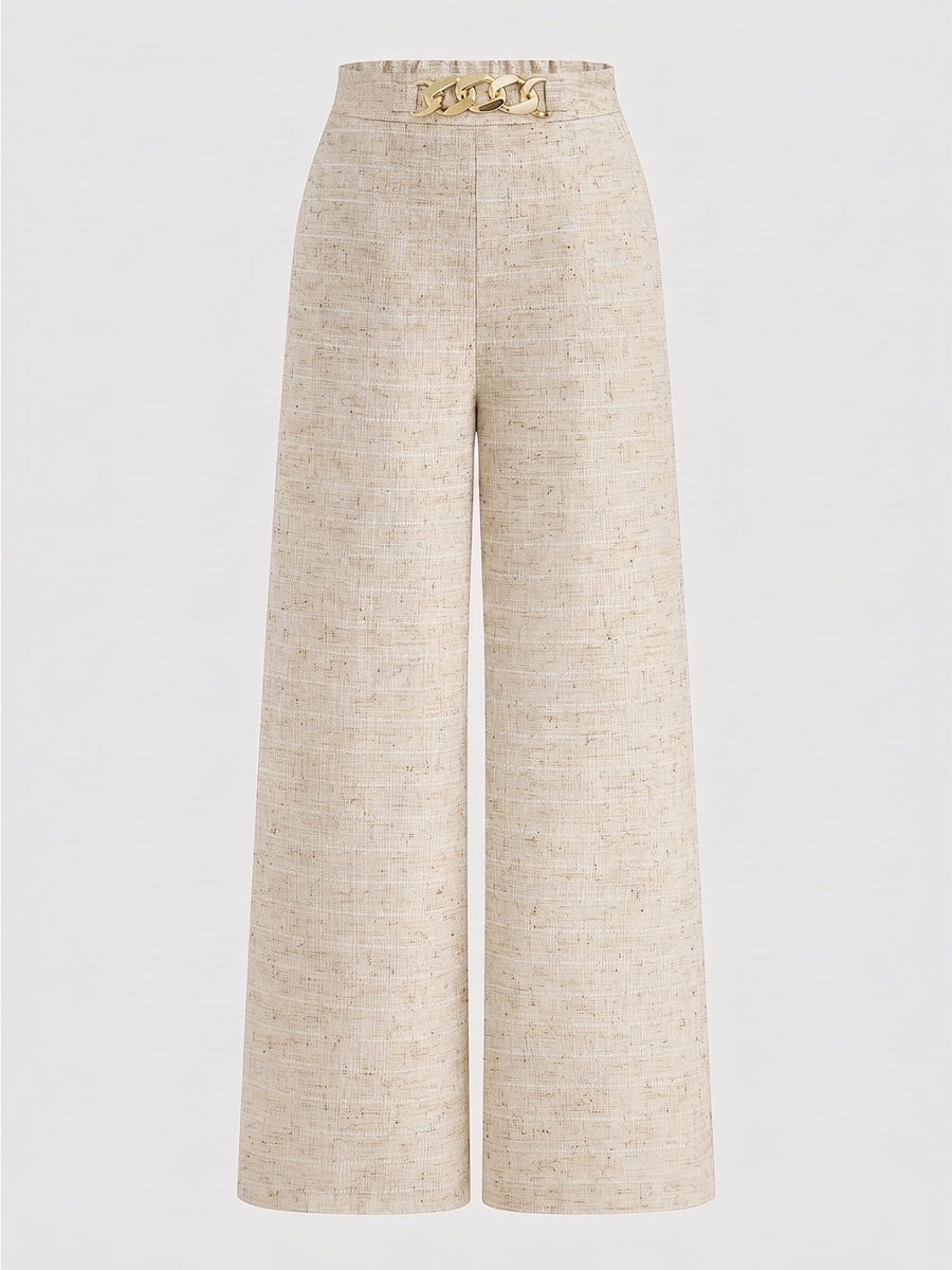 Chain Detail Texture Wide Leg Pants