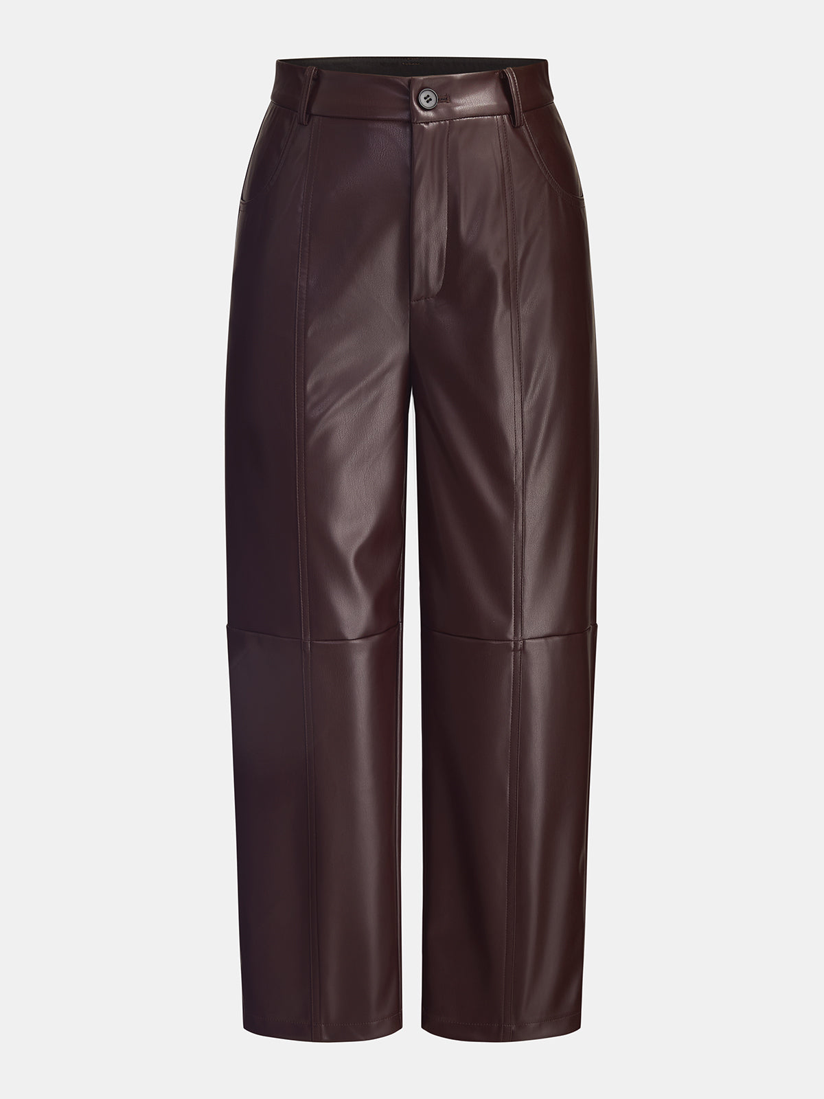 Seamed Faux Leather Cropped Straight Leg Pants