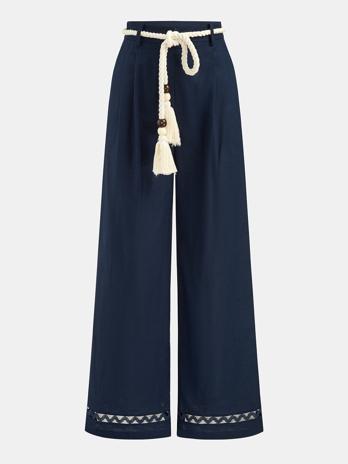 Belted Cotton Linen Wide Leg Pants