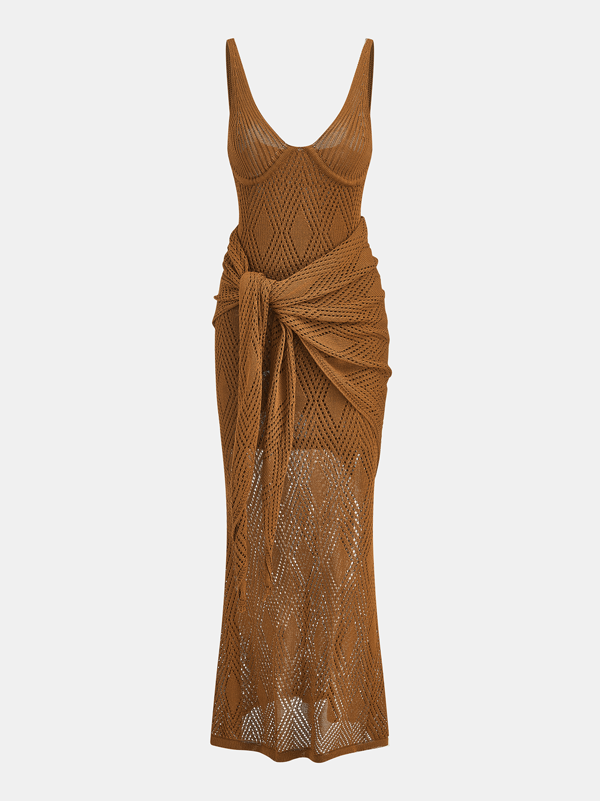 Diamond Knit Wrap Tie Midi Two Piece Dress