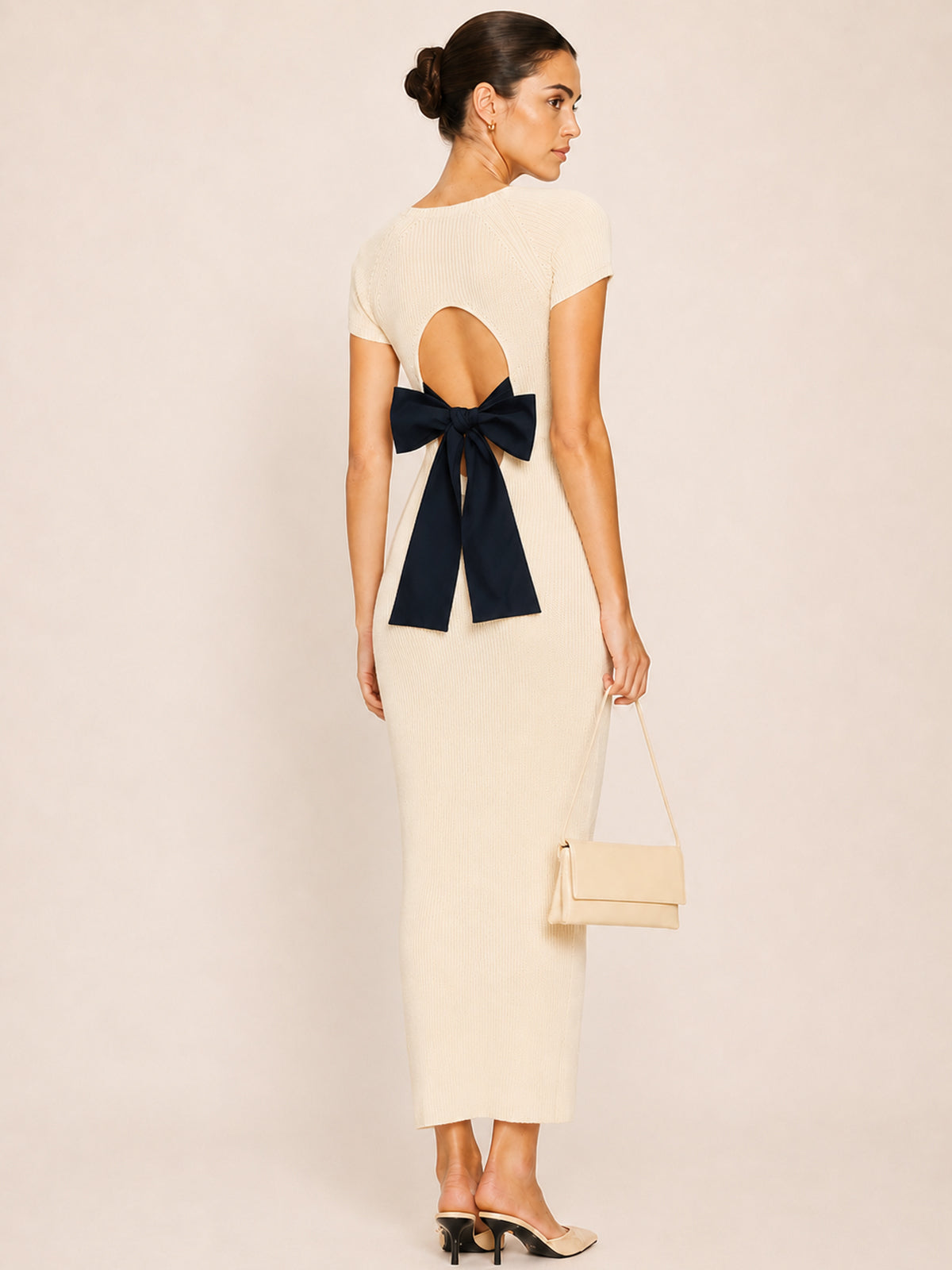 Back Cutout Bow Knit Midi Dress