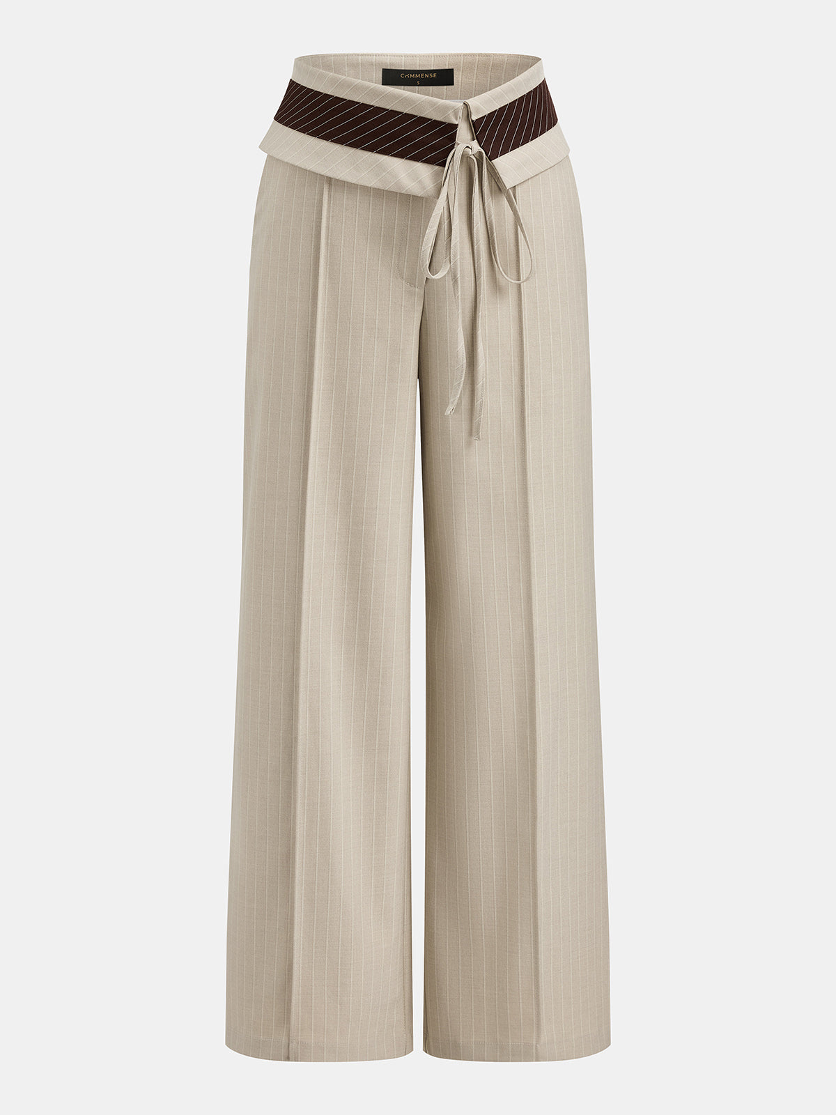 Fold Over Waist Pinstripe Wide Leg Pants