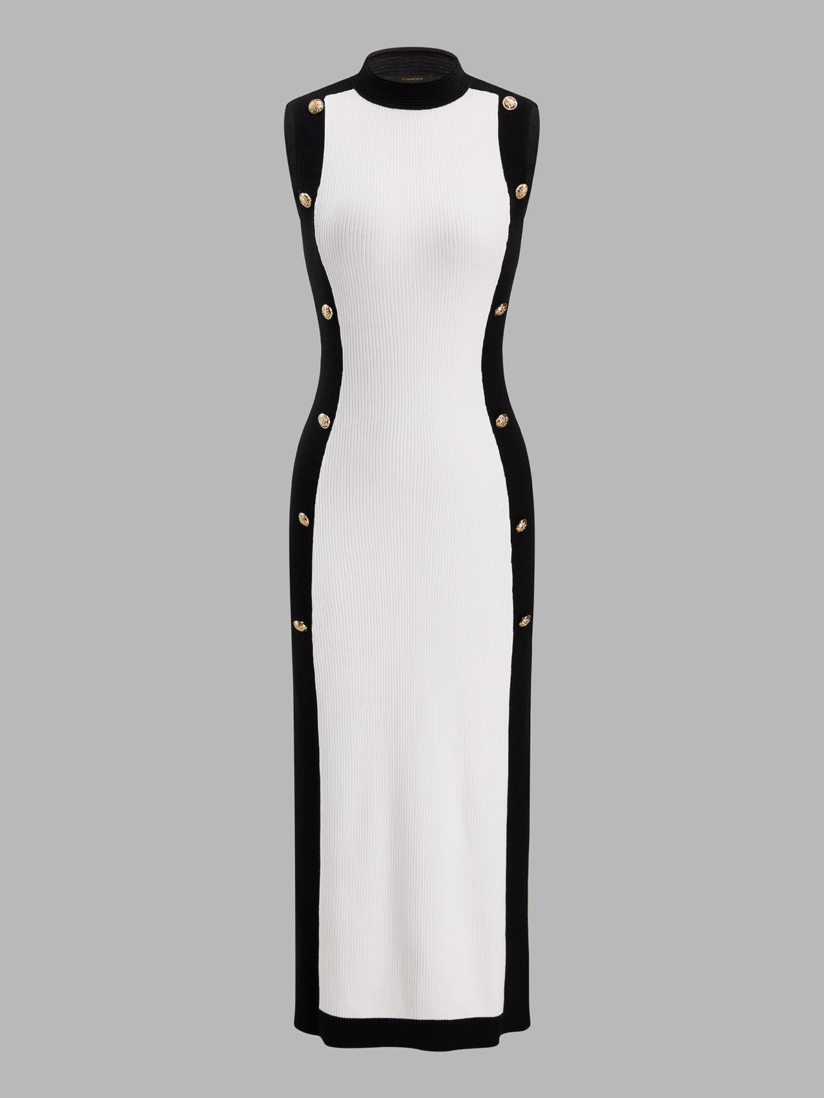 Color‑Block Metal Detail Knit Midi Dress