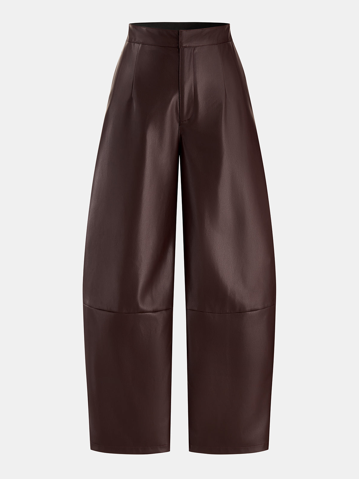 Faux‑Leather Seamed Barrel Leg Pants