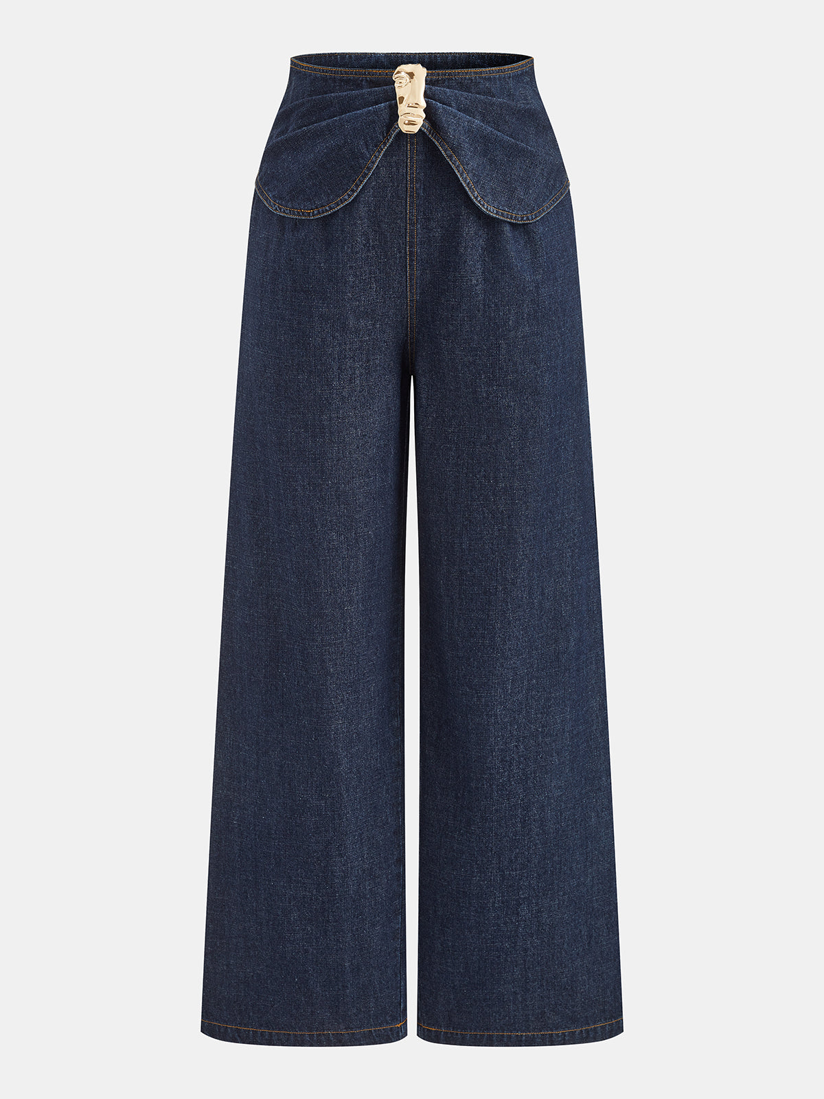 Decorative Buckle Twist Waist Straight Leg Jeans