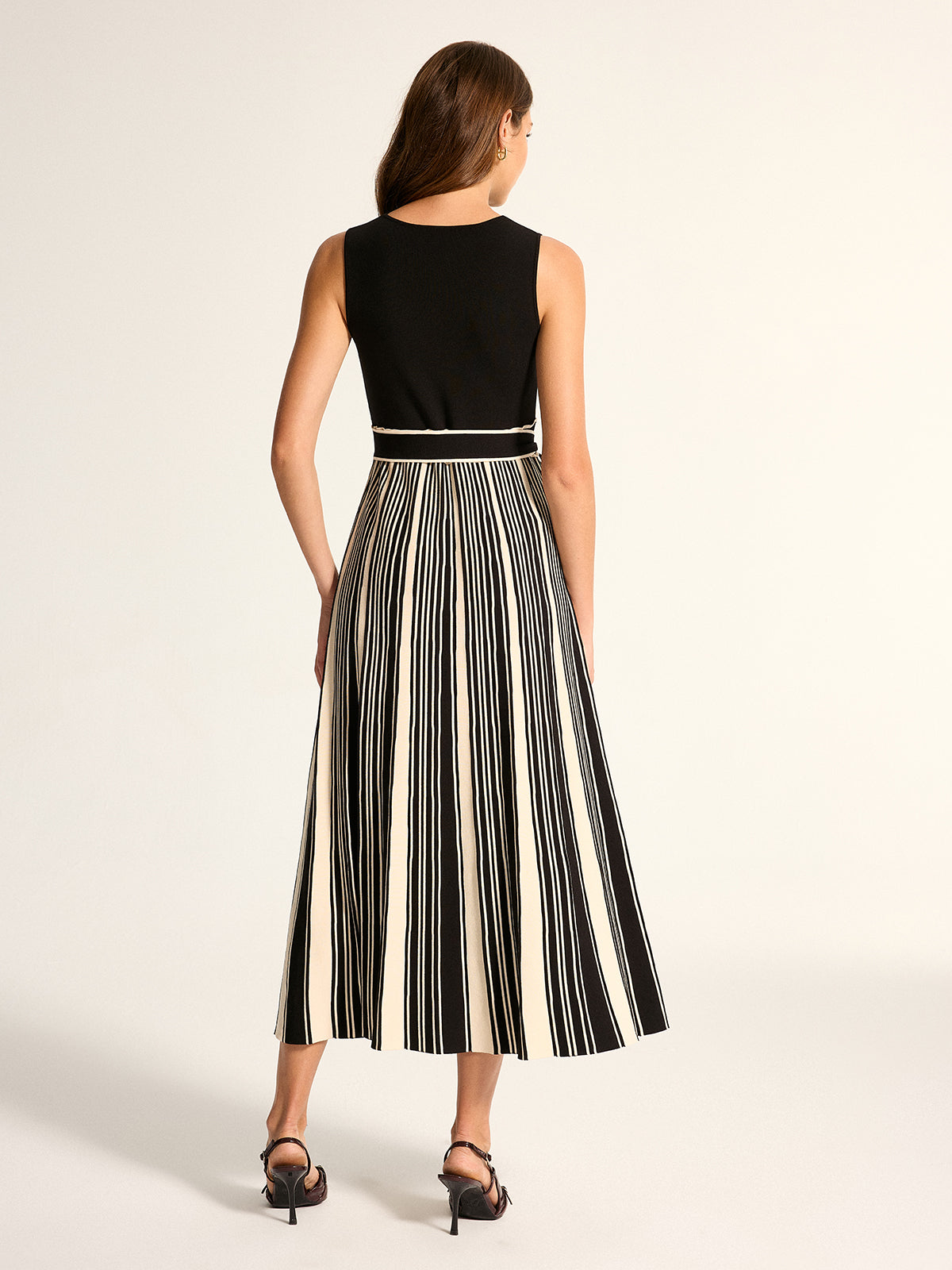 Sleeveless Tie-Waist Striped Knit Midi Dress