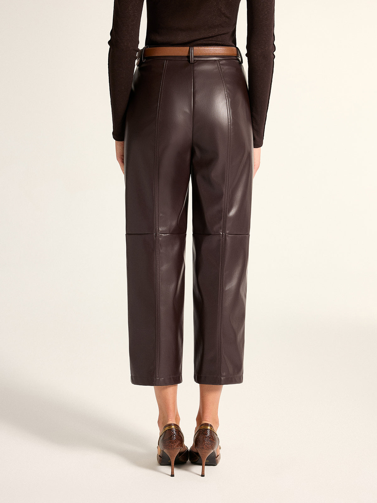 Seamed Faux Leather Cropped Straight Leg Pants