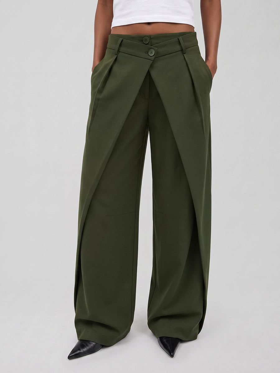 Cross Over Waist Wide Leg Pants