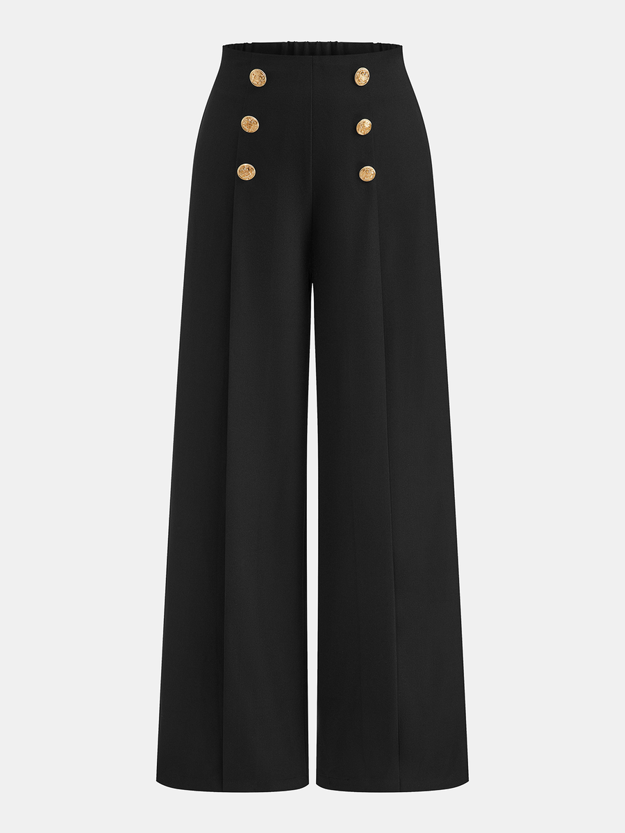 Metal Decor Pleated Straight Leg Pants