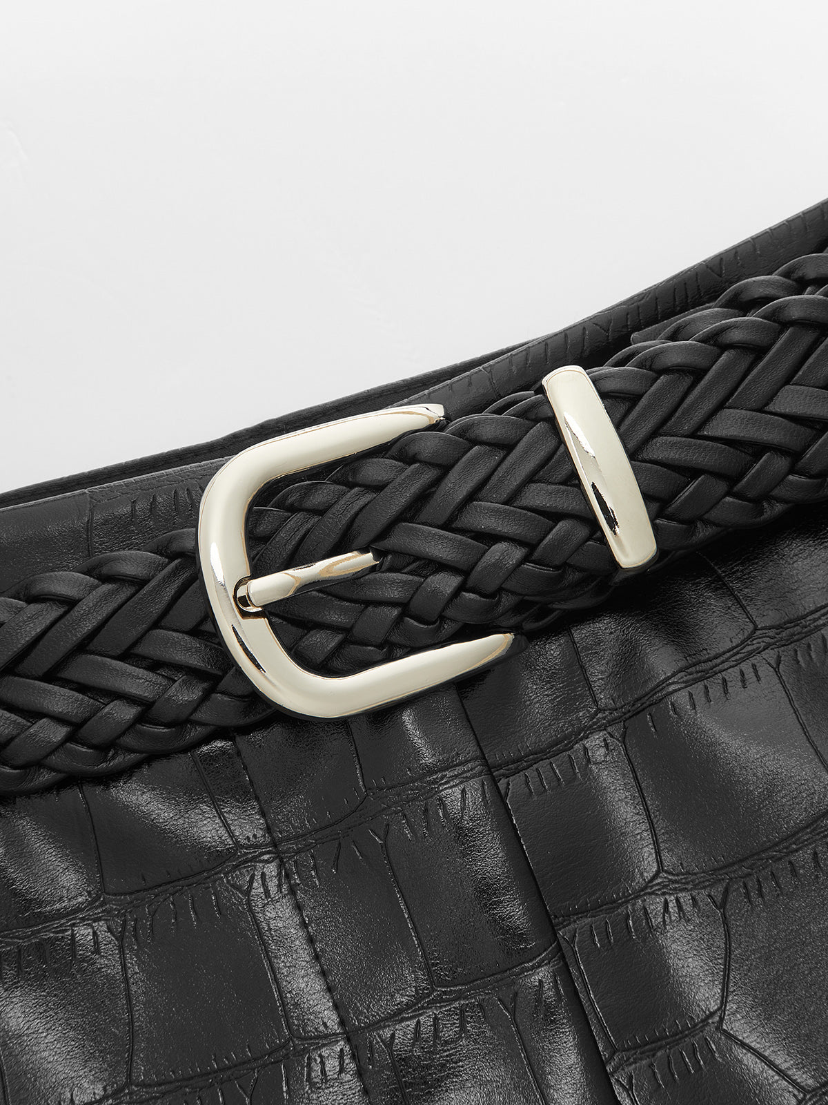 Croc-Embossed Faux Leather Culotte Pants
