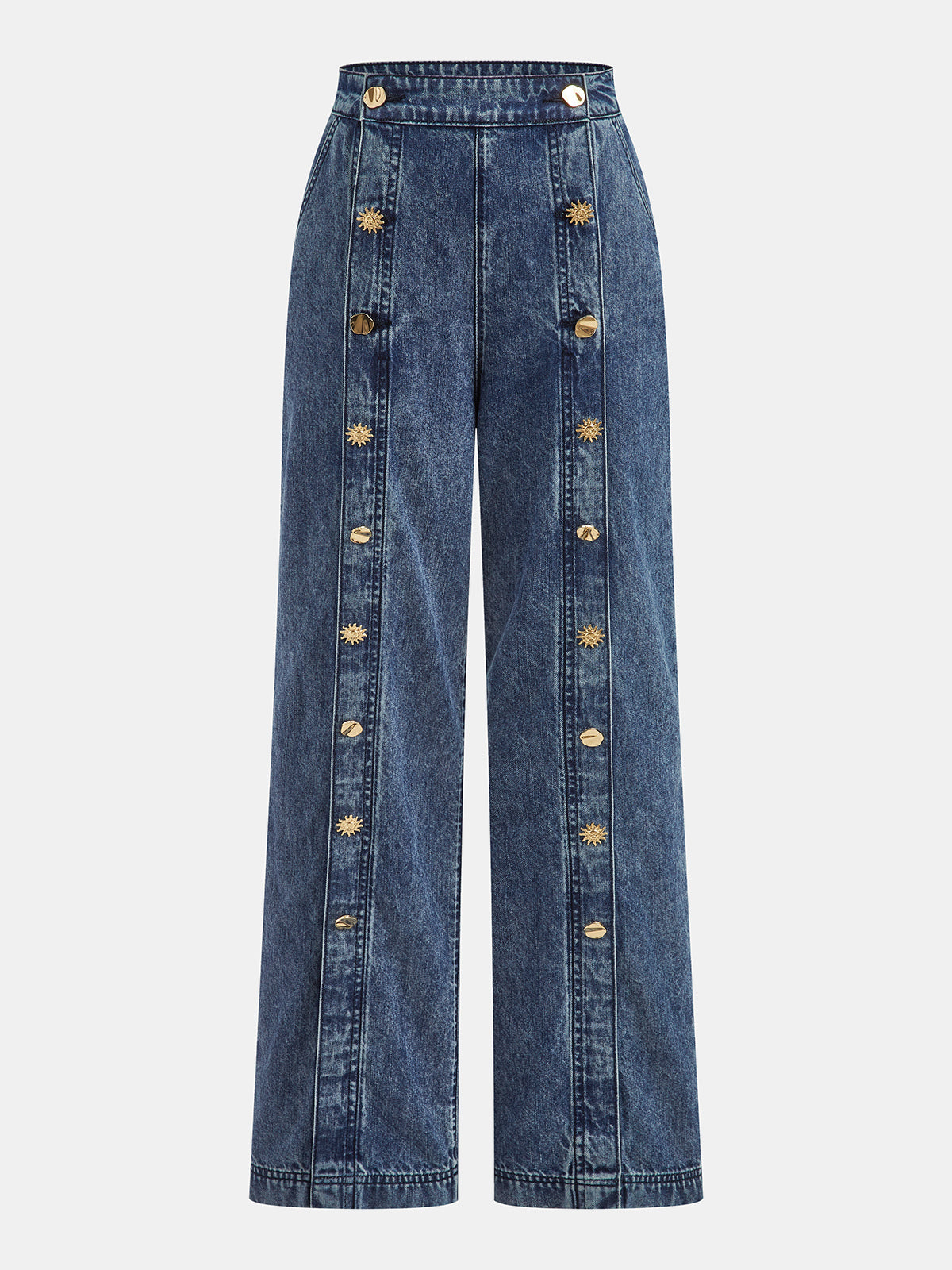 Sailor Style Double-Breasted Denim Pants