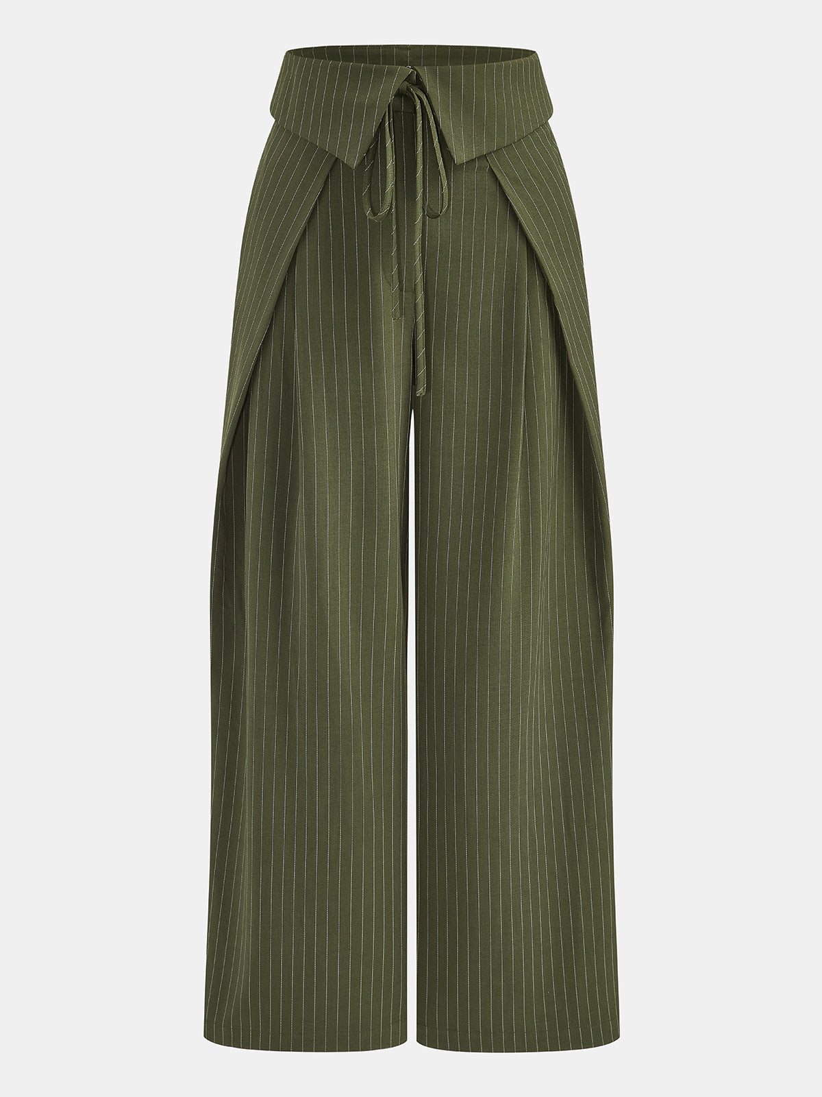 Fold‑Over Striped Wide Leg Pants