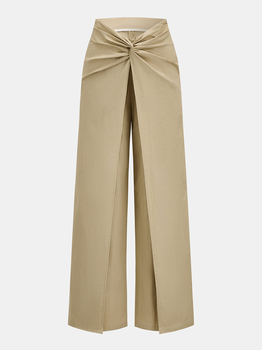 Twist Front Wrap Overlay Wide Leg Pants