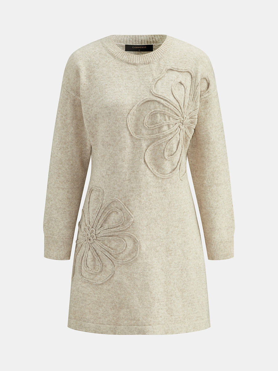 3D Floral Applique Knit Midi Dress