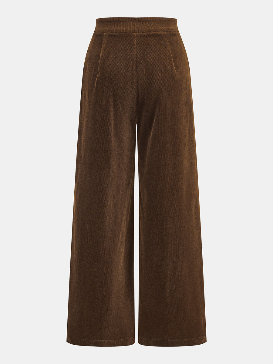 Front‑Seam Corduroy Wide‑Leg Pants