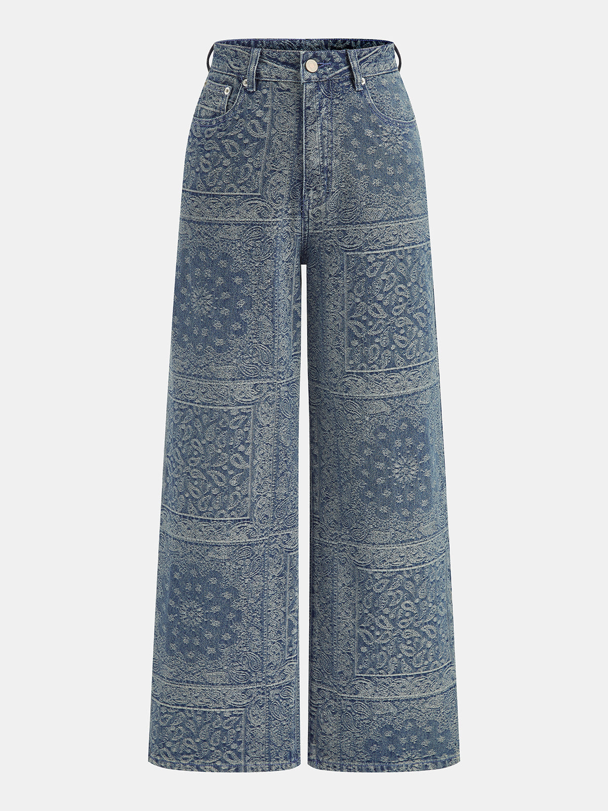Bandana Pattern Denim Straight Pants