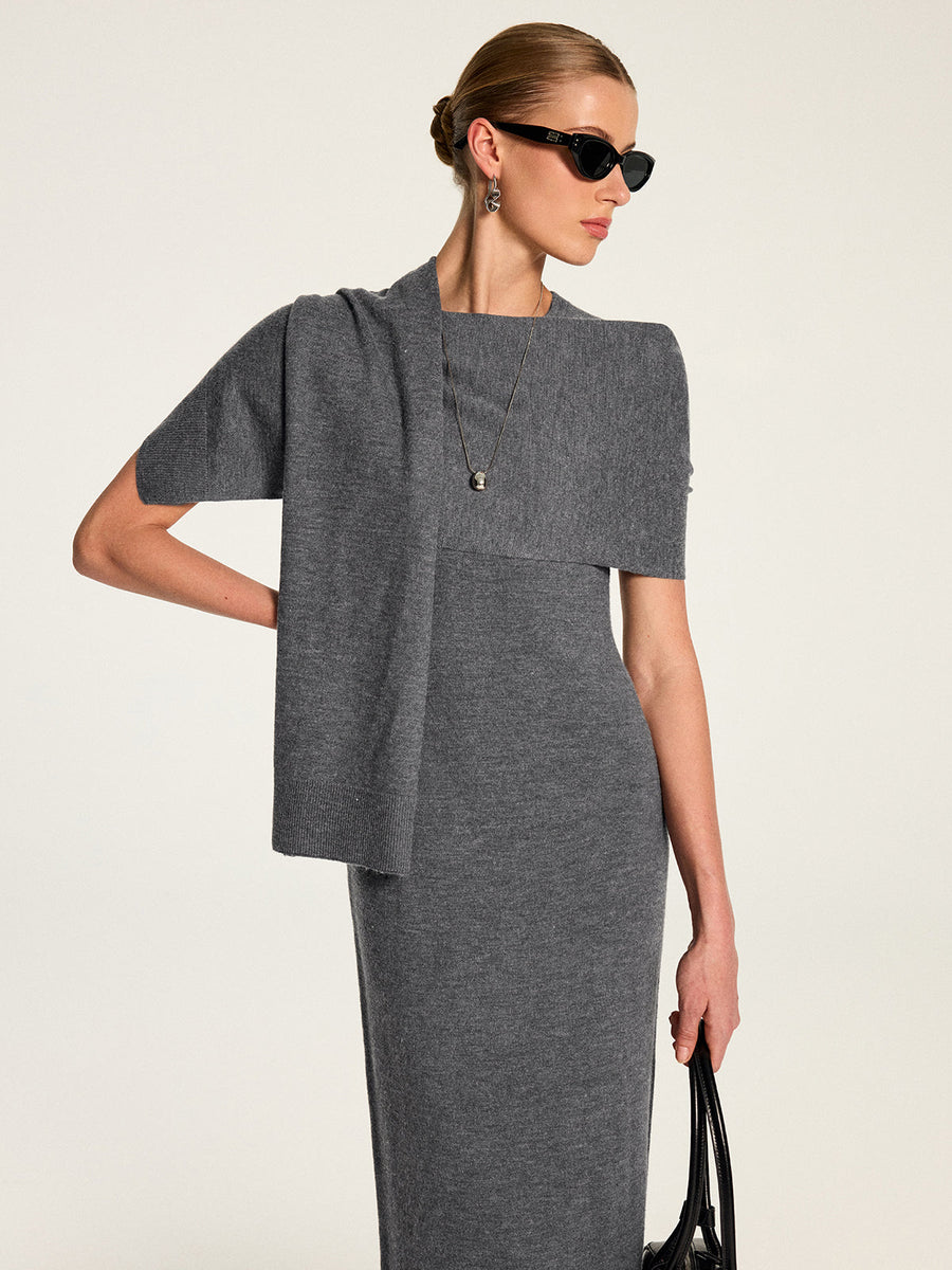 Knit Maxi Dress & Shoulder Shawl Two‑Piece Set