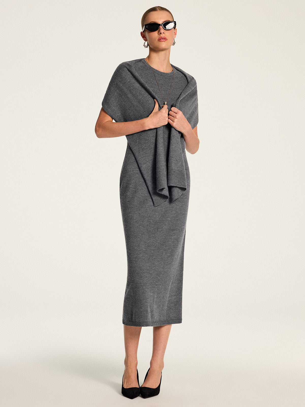 Knit Maxi Dress & Shoulder Shawl Two‑Piece Set