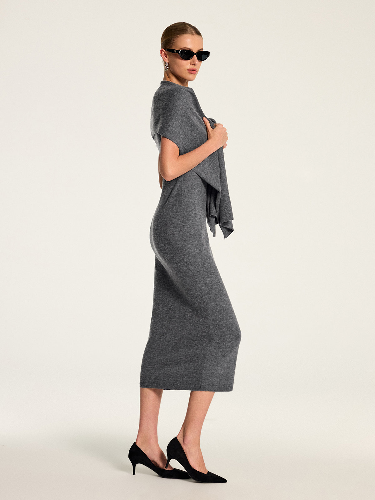 Knit Maxi Dress & Shoulder Shawl Two‑Piece Set