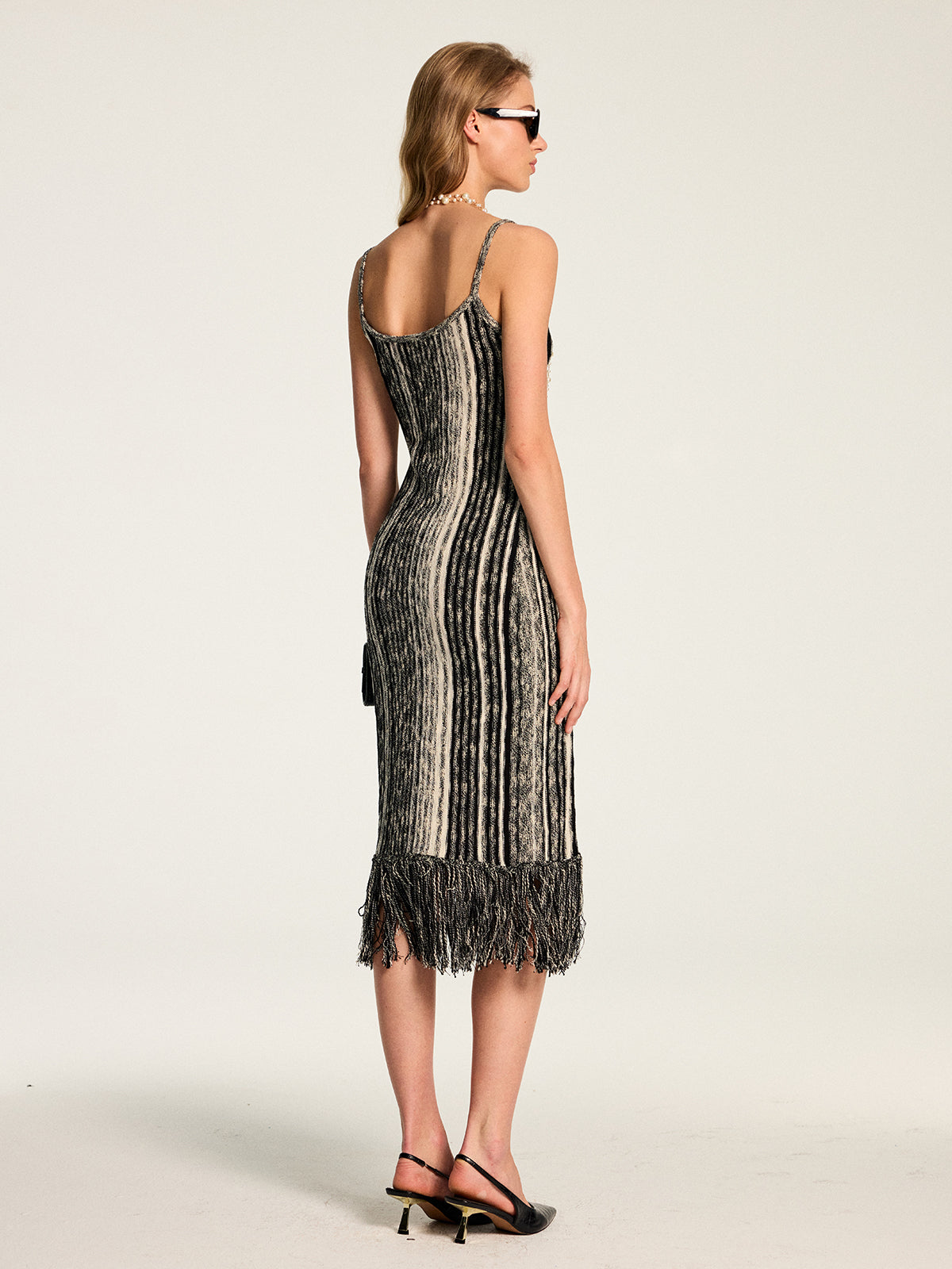 Striped Fringe Hem Cami Midi Dress