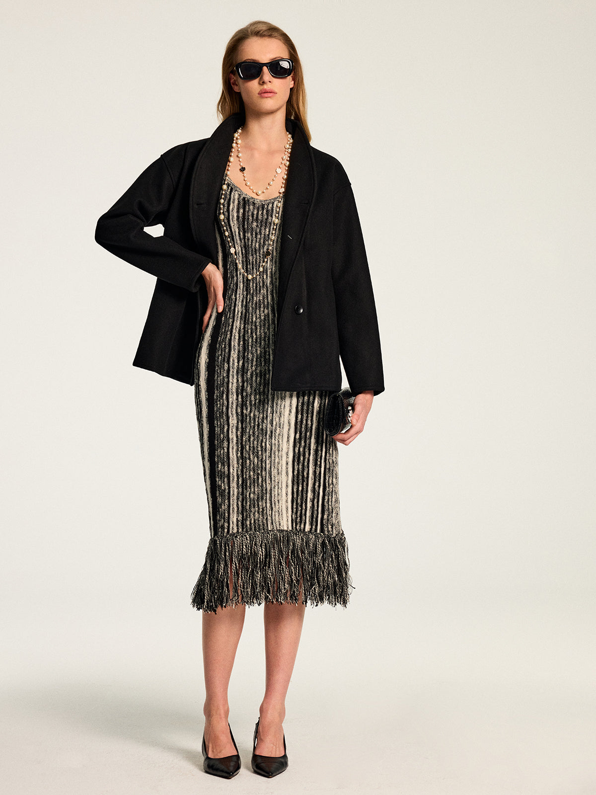 Striped Fringe Hem Cami Midi Dress