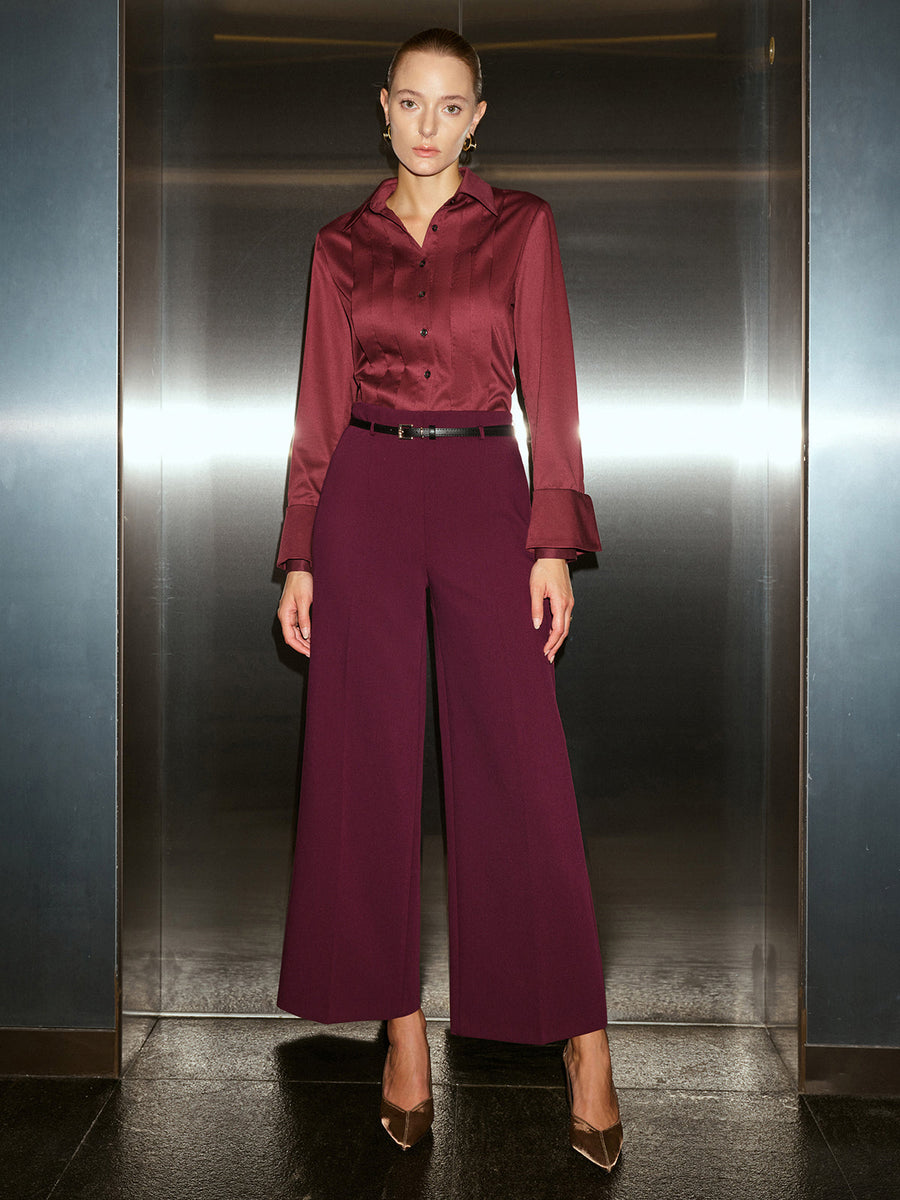 Belted Wide-Leg Cropped Pants