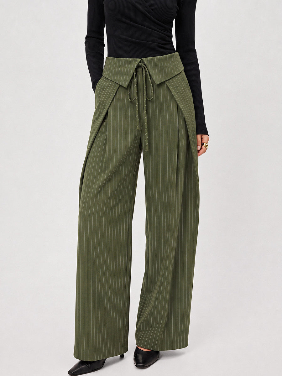 Fold‑Over Striped Wide Leg Pants