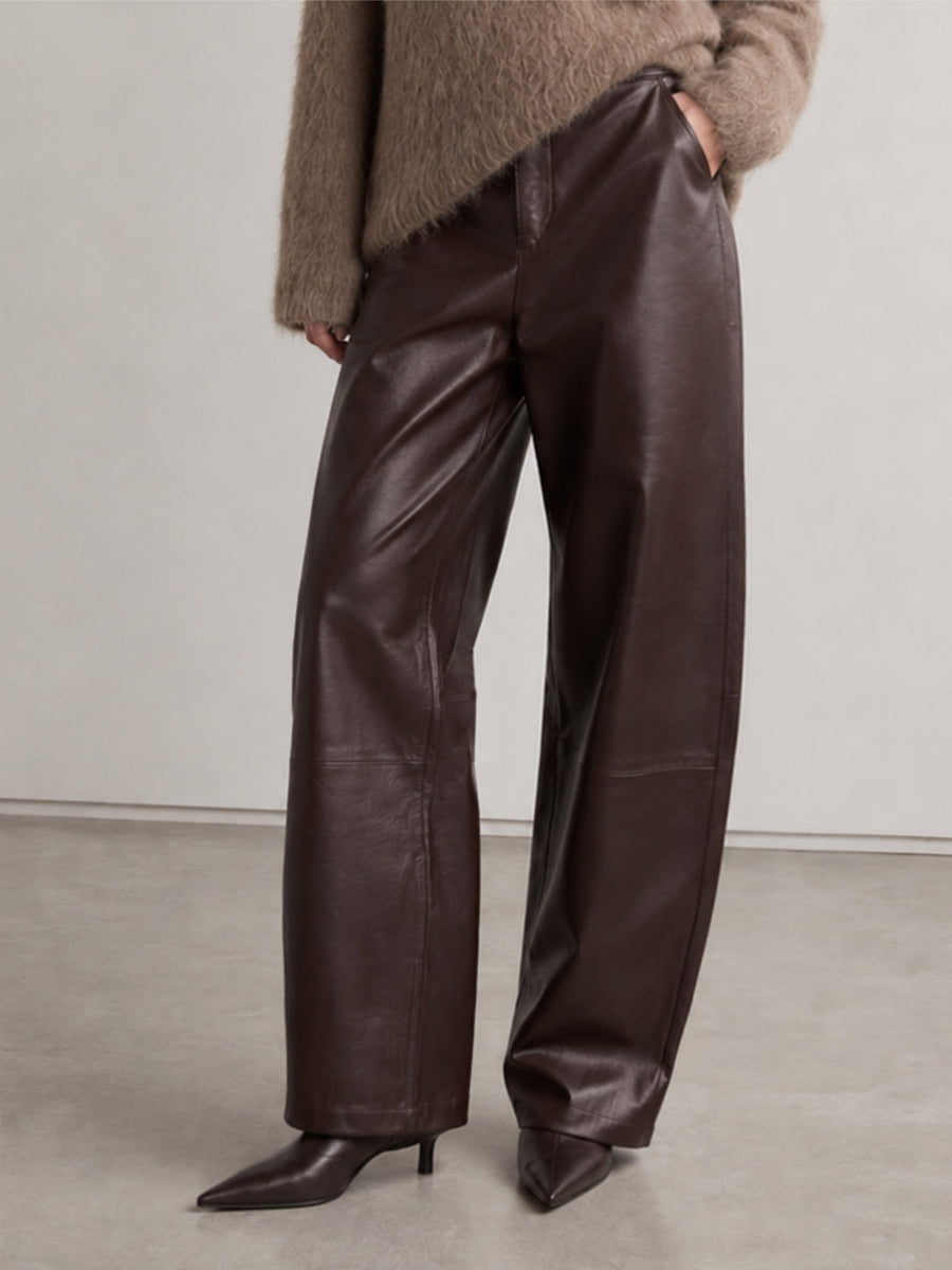 Faux‑Leather Seamed Barrel Leg Pants