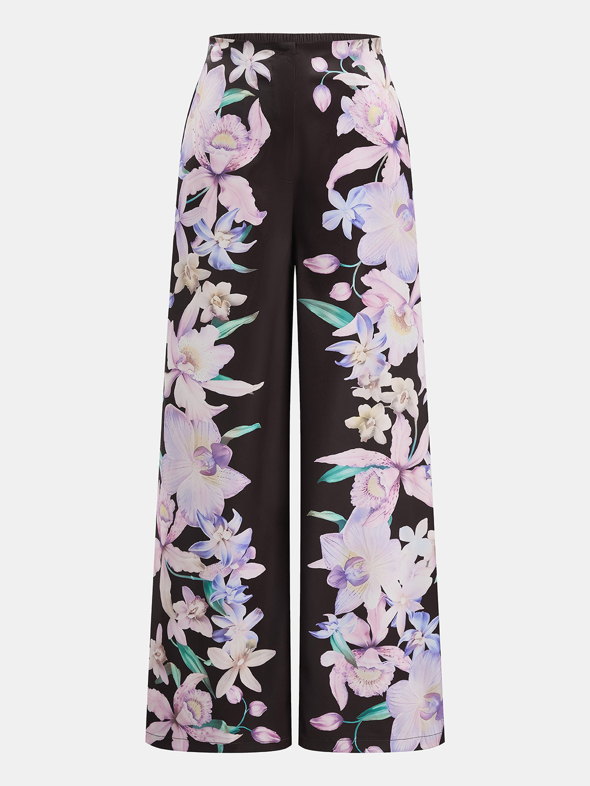 Floral Print Satin Wide Leg Pants
