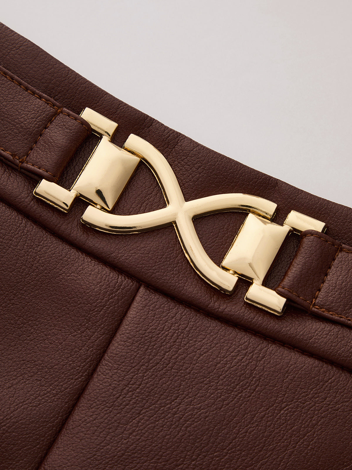 Metal Buckle Faux Leather Straight Leg Pants