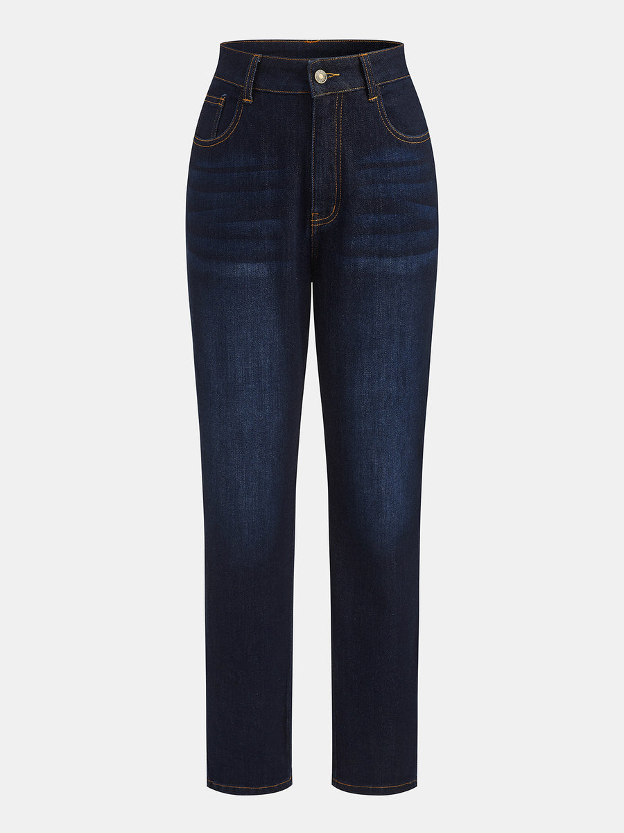 Classic Slim Straight‑Leg Denim Pants