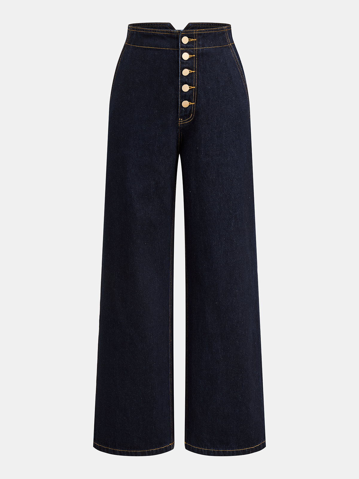 Back Buckle Metal Button Wide‑Leg Jeans