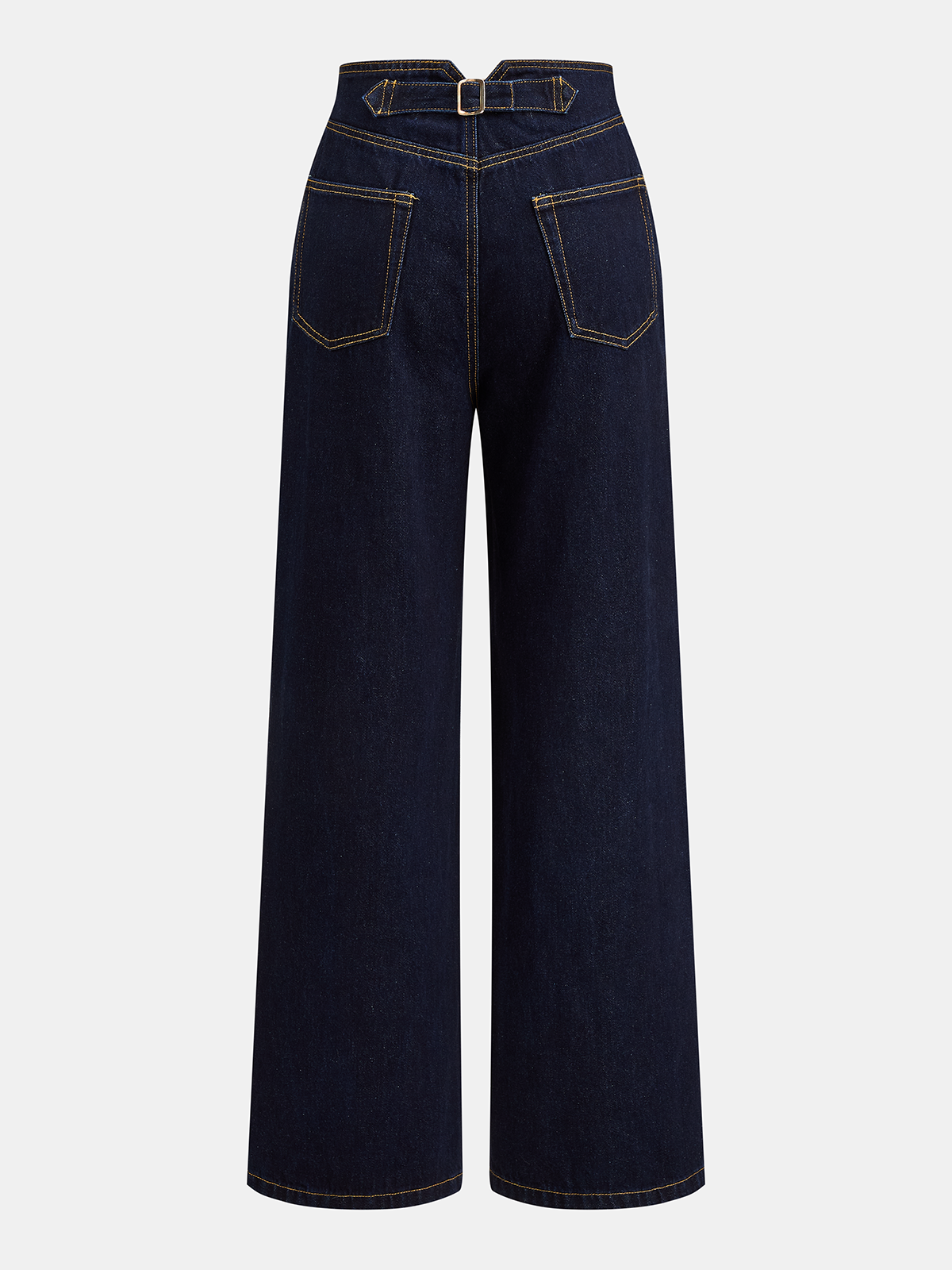 Back Buckle Metal Button Wide‑Leg Jeans