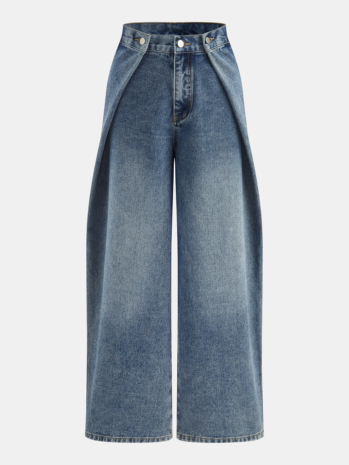 Tab‑Detail Layered Wide‑Leg Denim Pants
