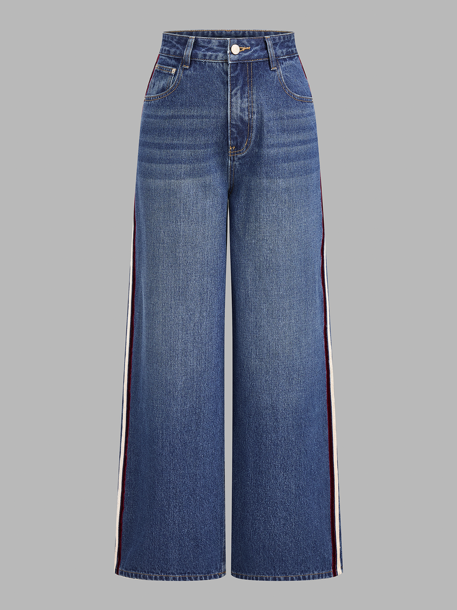 Side Tape Detail Wide‑Leg Jeans