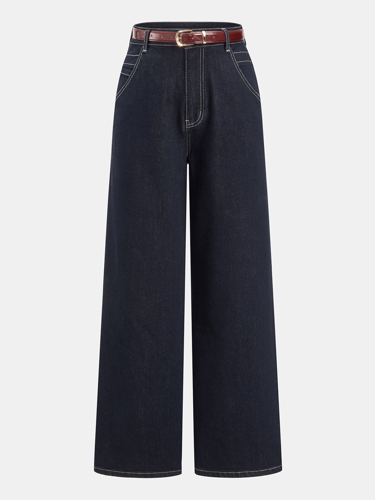 Dark Wash Belted Wide‑Leg Jeans