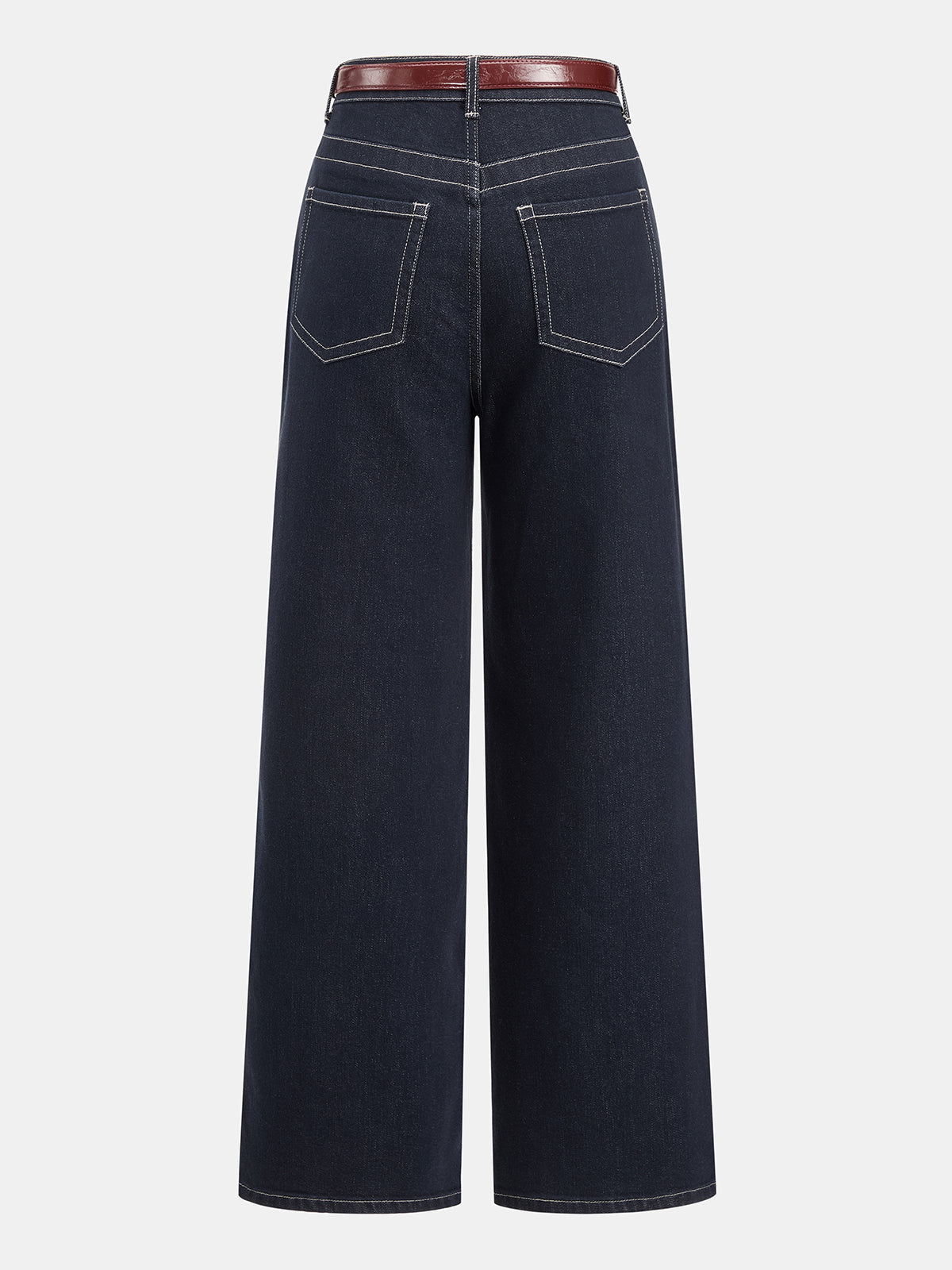 Dark Wash Belted Wide‑Leg Jeans