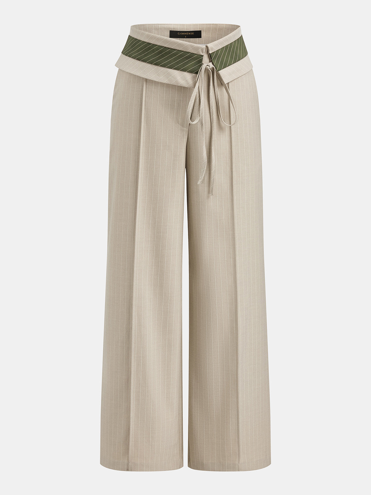 Fold Over Waist Pinstripe Wide Leg Pants
